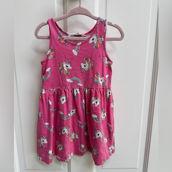 H&M 2-4Y 2T Girls Pink Scoop Neck Unicorn Rainbow Sleeveless Dress - Picture 1 of 4